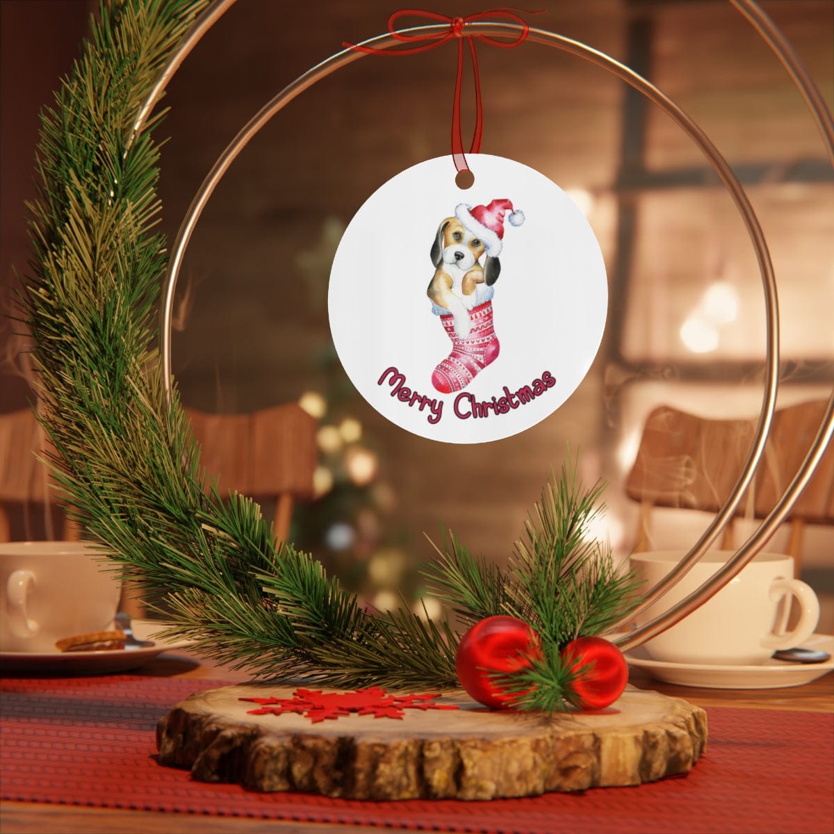 Printify Home Decor Round / One Size Christmas Ornament, Beagle Christmas Ornament, Dog Lover Gift, Beagle Gift, Dog Christmas Ornament, Holiday Decor 21493107721341272955